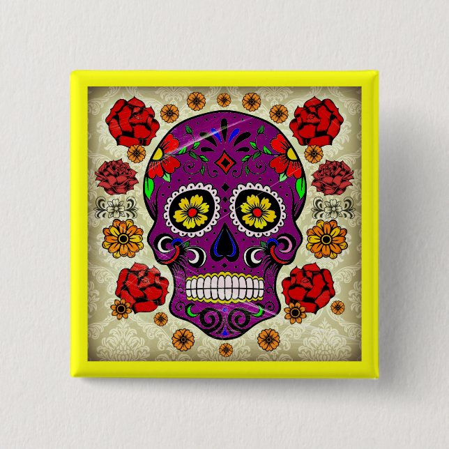 Dia de los muertos --  Sugar Skull Button (Front)