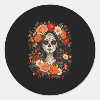 Dia de los muertos sugar skull catrina dead day classic round sticker