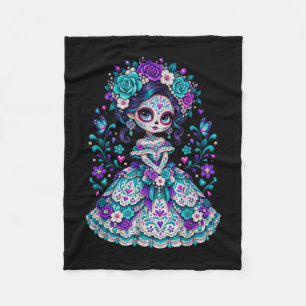 Dia de los muertos sugar skull catrina dead day fleece blanket
