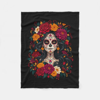 Dia de los muertos sugar skull catrina dead day fleece blanket