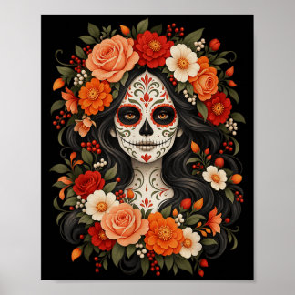 Dia de los muertos sugar skull catrina dead day poster