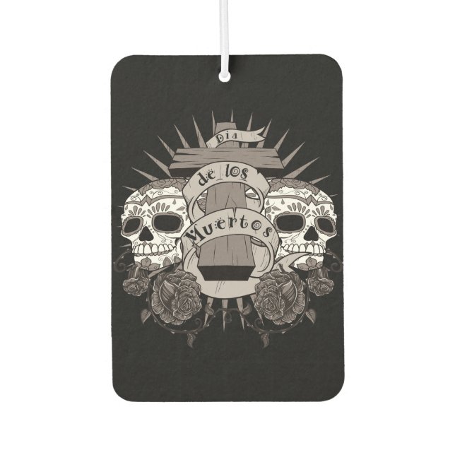 Dia De Los Muertos Sugar Skull Cross Roses Car Air Freshener (Front)