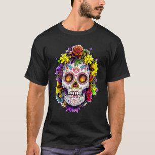 Dia De los Muertos Sugar Skull Day Of The Dead Flo T-Shirt