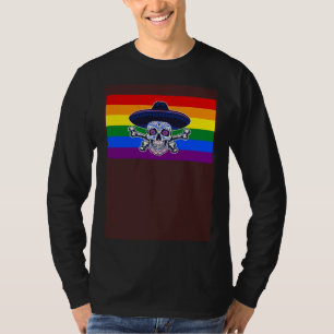 Dia De Los Muertos Sugar Skull Gay Pride Flag Mexi T-Shirt