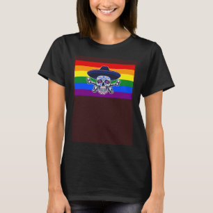 Dia De Los Muertos Sugar Skull Gay Pride Flag Mexi T-Shirt
