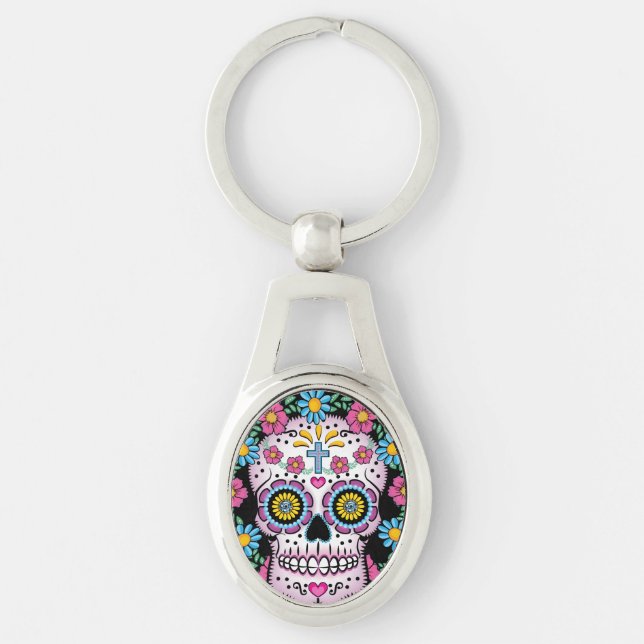 Dia de los Muertos Sugar Skull Key Ring (Front)