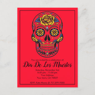 Dia De Los Muertos Sugar Skull Red Party Invitation Postcard