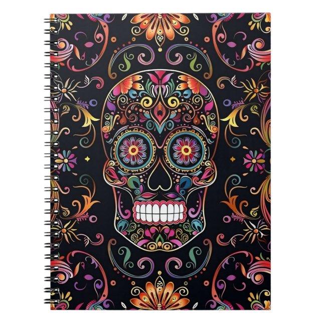 Dia de los Muertos Sugar Skull Spiral Notebook (Front)