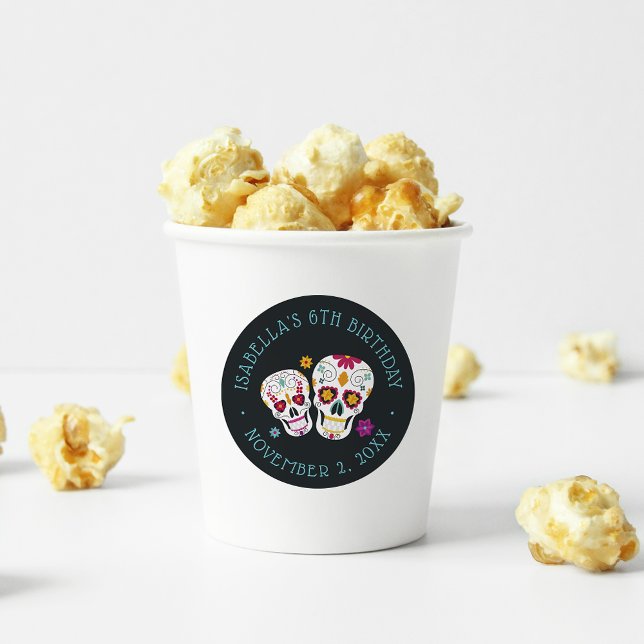 Dia de los Muertos Sugar Skulls Birthday Party Classic Round Sticker (Creator Uploaded)