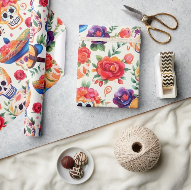 Dia de los Muertos symbols pattern Wrapping Paper (Crafts)