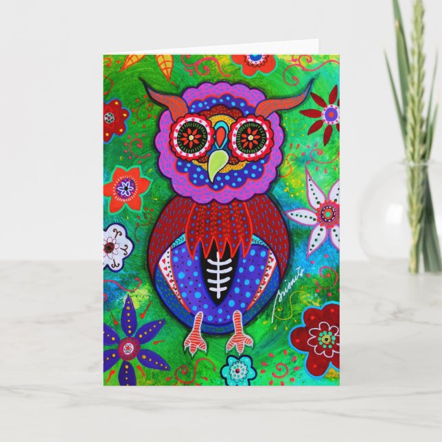Dia de los Muertos talavera Wise Owl Card (Front)