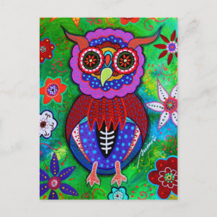 Dia de los Muertos talavera Wise Owl Postcard