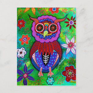 Dia de los Muertos talavera Wise Owl Postcard