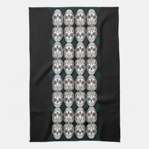 Dia de los Muertos That Girl Skull Diamond Pattern Tea Towel