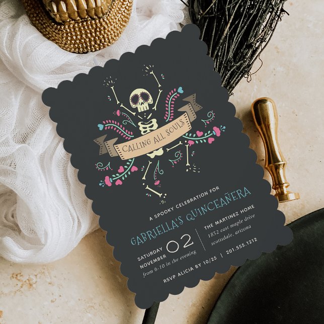 Día de los Muertos Theme Quinceanera Invitation (Creator Uploaded)