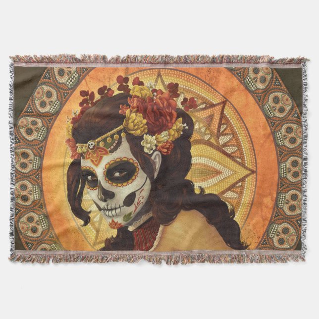 Dia De Los Muertos Throw Pillow Blanket (Front)