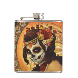 Dia De Los Muertos Throw Pillow Hip Flask