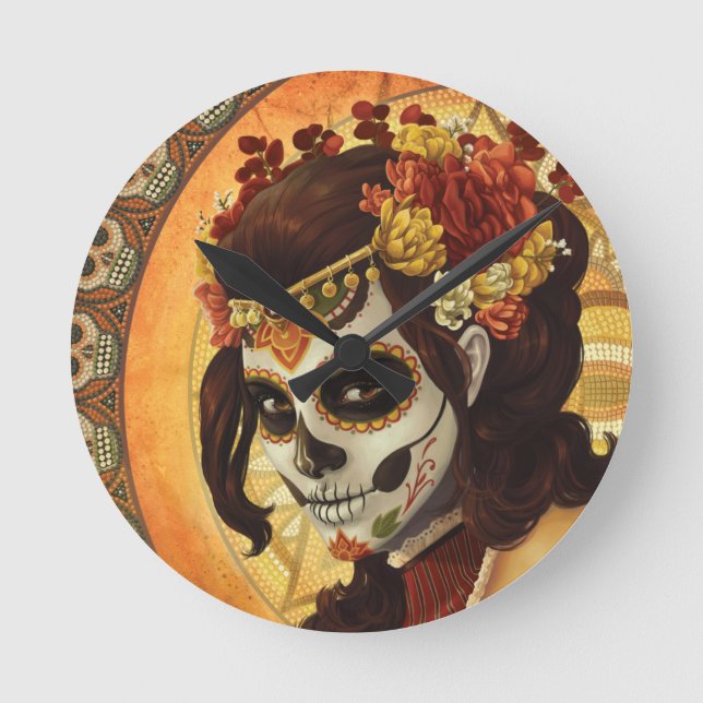 Dia De Los Muertos Throw Pillow Round Clock (Front)