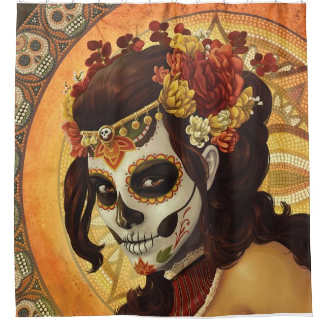 Dia De Los Muertos Throw Pillow Shower Curtain (Front)