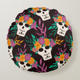 Dia de Los Muertos,traditional Mexican Halloween f Round Cushion