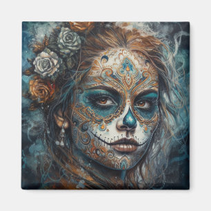 Dia de los Muertos turquoise painted face Magnet