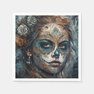 Dia de los Muertos turquoise painted face Napkin