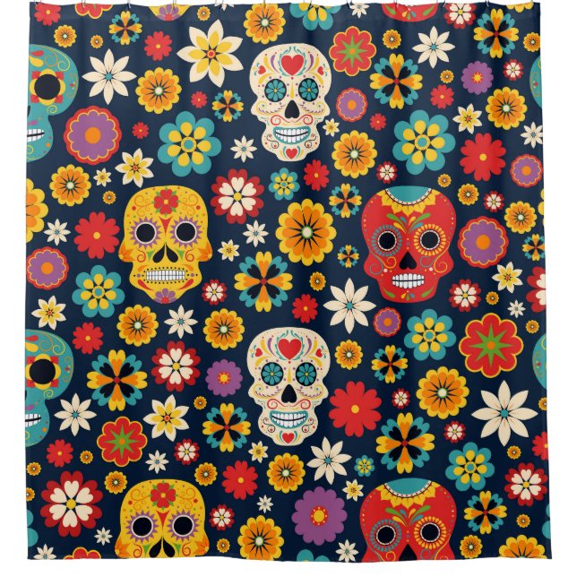 Dia de los Muertos Vintage Shower Curtain (Front)