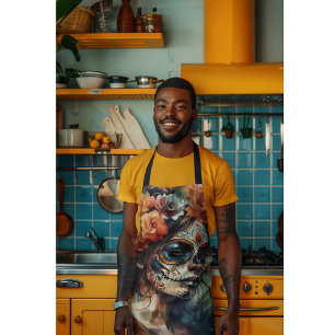 Dia de los Muertos watercolor painted face Apron