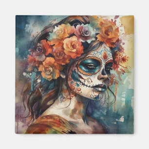 Dia de los Muertos watercolor painted face Magnet