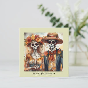 Dia de los Muertos watercolor wedding couple Invitation