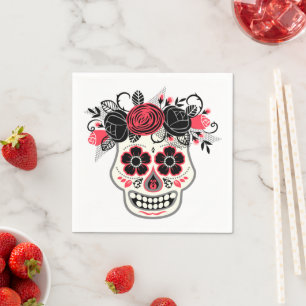Dia de lost Muertos Sugar Skull with Roses Napkin