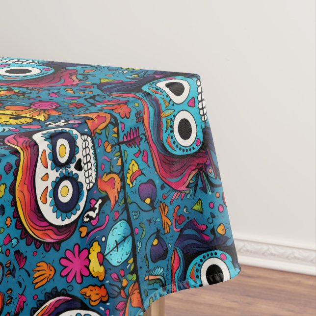 Dia de Muertos, blue sugar skulls pattern Tablecloth (In Situ)