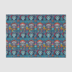Dia de Muertos, blue sugar skulls pattern Tissue Paper