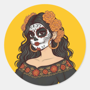 Día de Muertos Day of the Dead Catrina Marigolds Classic Round Sticker