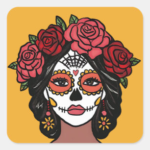 Día de Muertos Day of the Dead Catrina Square Sticker