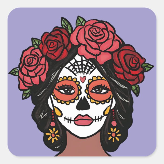 Día de Muertos Day of the Dead Catrina Square Sticker (Front)