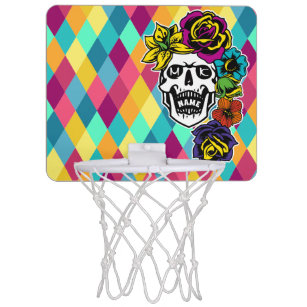 Dia de Muertos Day of the Dead Cool Skull Monogram Mini Basketball Hoop