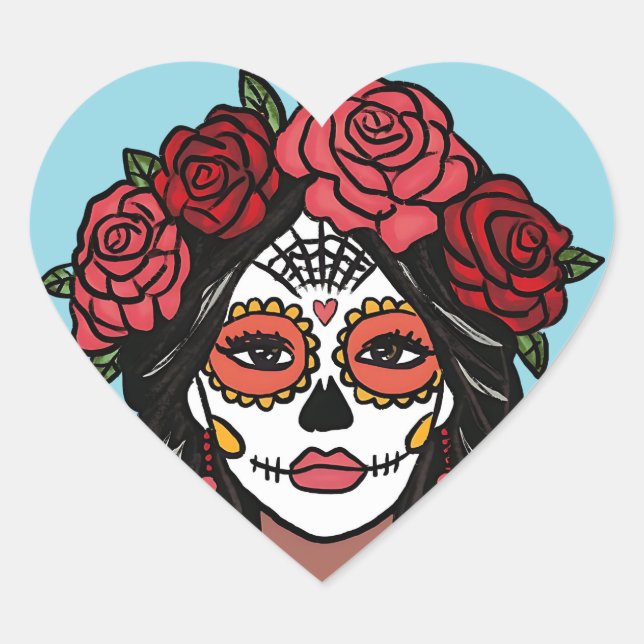 Día de Muertos Day of the Dead Heart Sticker (Front)