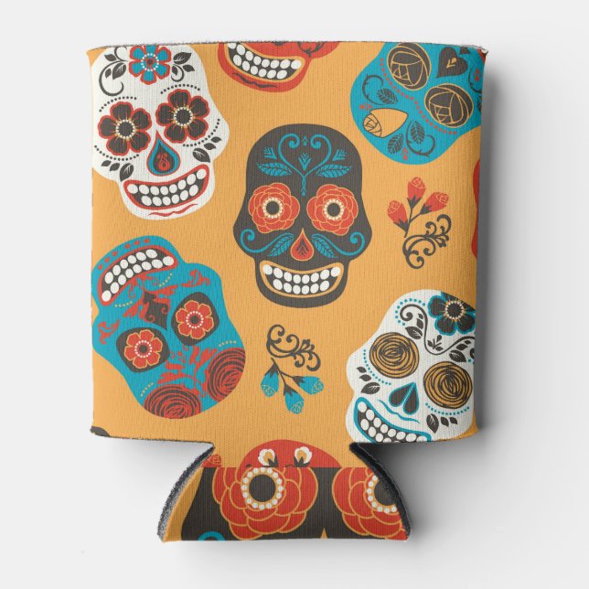 Dia de Muertos, Festive Pattern. Can Cooler (Front)