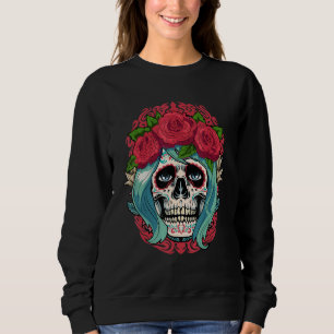 Dia De Muertos Floral Sugar Skull Women Red Day Of Sweatshirt