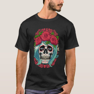 Dia De Muertos Floral Sugar Skull Women Red Day Of T-Shirt