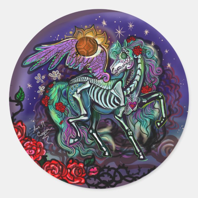 Día de Muertos Horse Classic Round Sticker (Front)