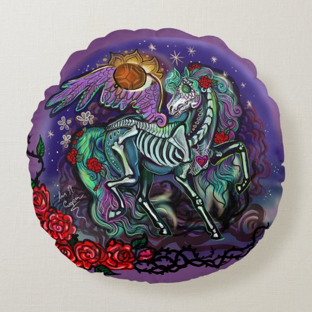 Día de Muertos Horse Round Cushion (Front)