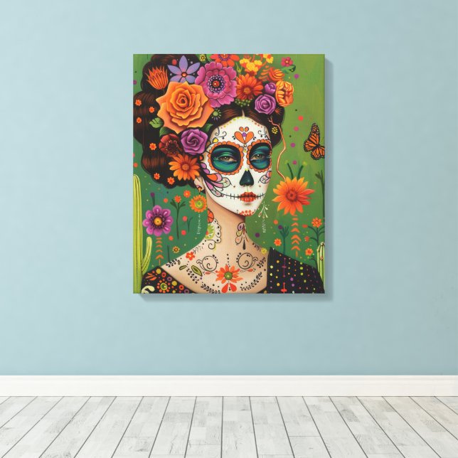 Dia de muertos, mexican aesthetic canvas print (Insitu(Wood Floor))