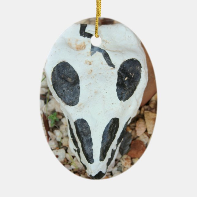 Dia de Muertos painted skull Ceramic Tree Decoration (Front)