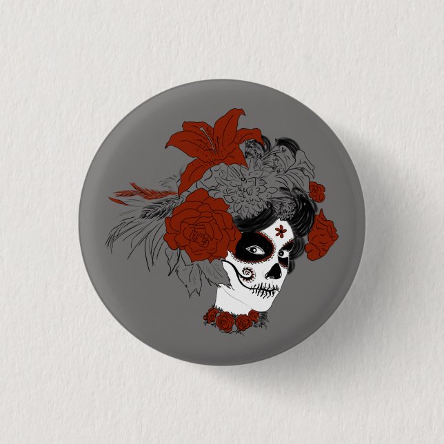 Día de Muertos Skull Face 3 Cm Round Badge (Front)