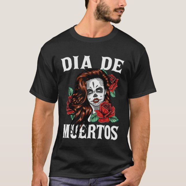 Día de Muertos Sugar Skull  Halloween Costume T-Shirt (Front)