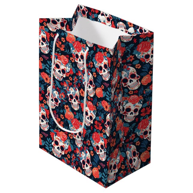 💀Día de Muertos, sugar skulls Medium Gift Bag (Front Angled)