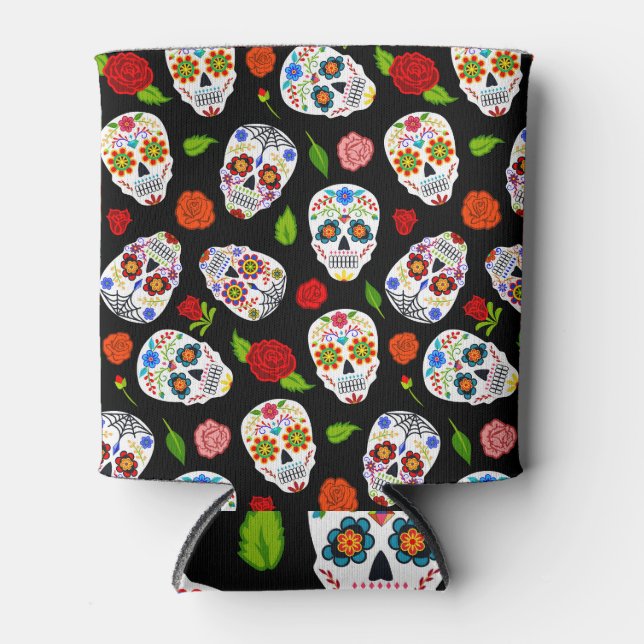 Dia Los Muertos: sugar skulls pattern. Can Cooler (Front)