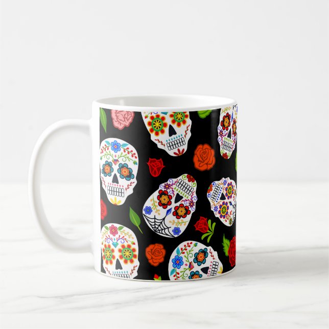 Dia Los Muertos: sugar skulls pattern. Coffee Mug (Left)